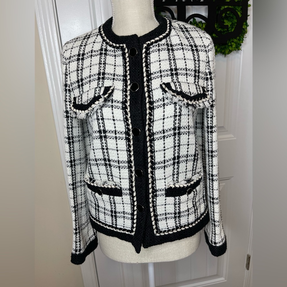 TWEED PLASTIC ISLAND  Black and White Tweed Jacket/ sweaters NWOT SIZE XS